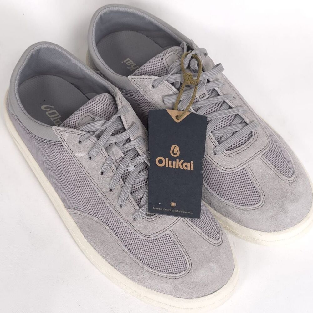 OLUKAI PUNINI New Gray Suede LEATHER Mesh Sneakers Casual Comfort Men's 10 Ash